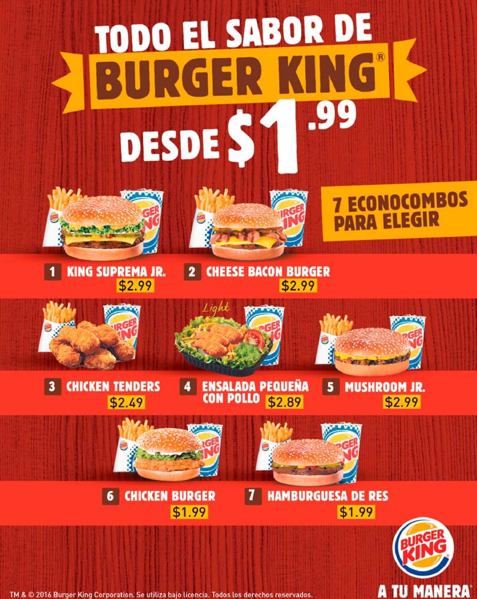 El sabor de verano BURGER KING desde 1 dolar 99 centavos Ofertas Ahora
