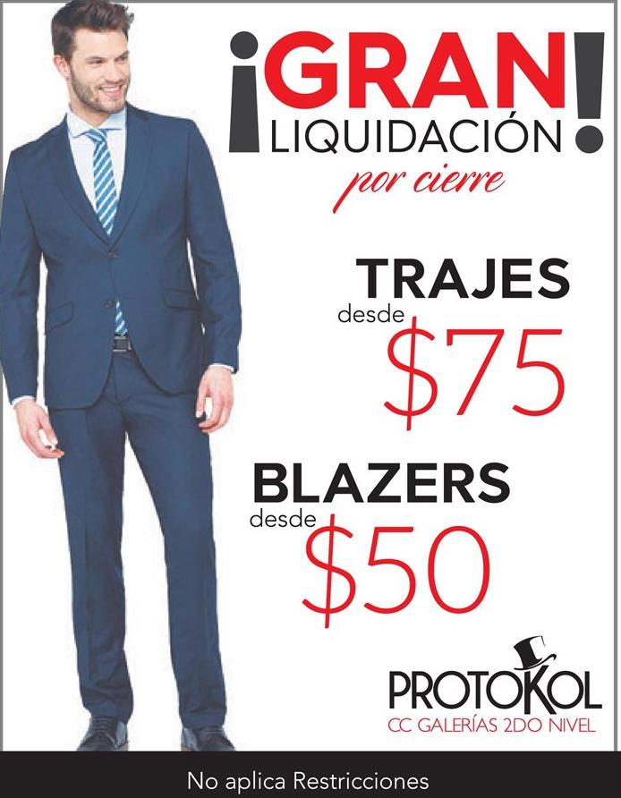 PROTOKOL GRAN liquidacion de trajes y blazer para caballeros - Galerias  Escalon - Ofertas Ahora
