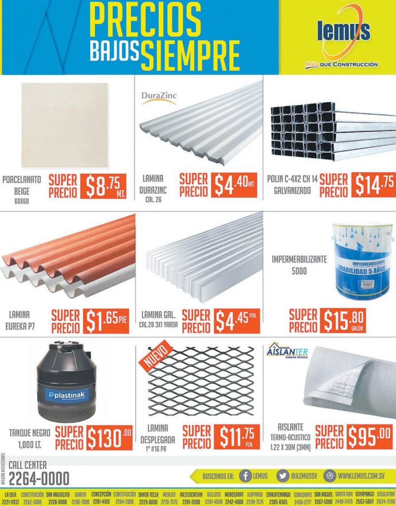 Catalogo de materiales de construccion LEMUS el salvador Ofertas Ahora