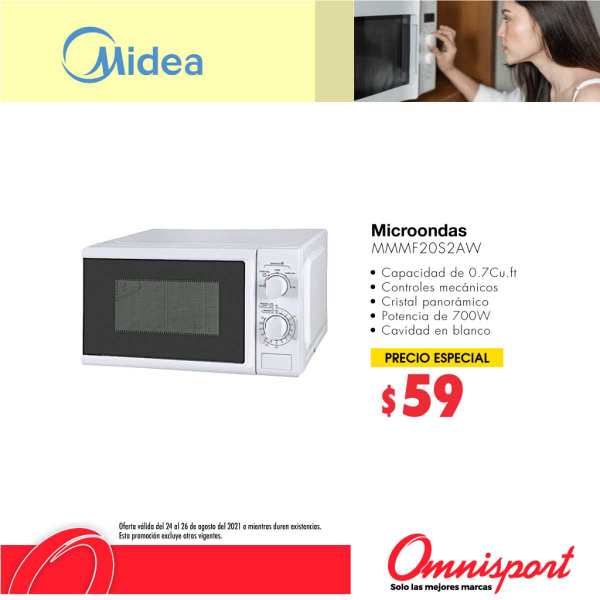 HORNO MICROONDAS 0.7 PC BCO HACEB HMAR0.7MEB